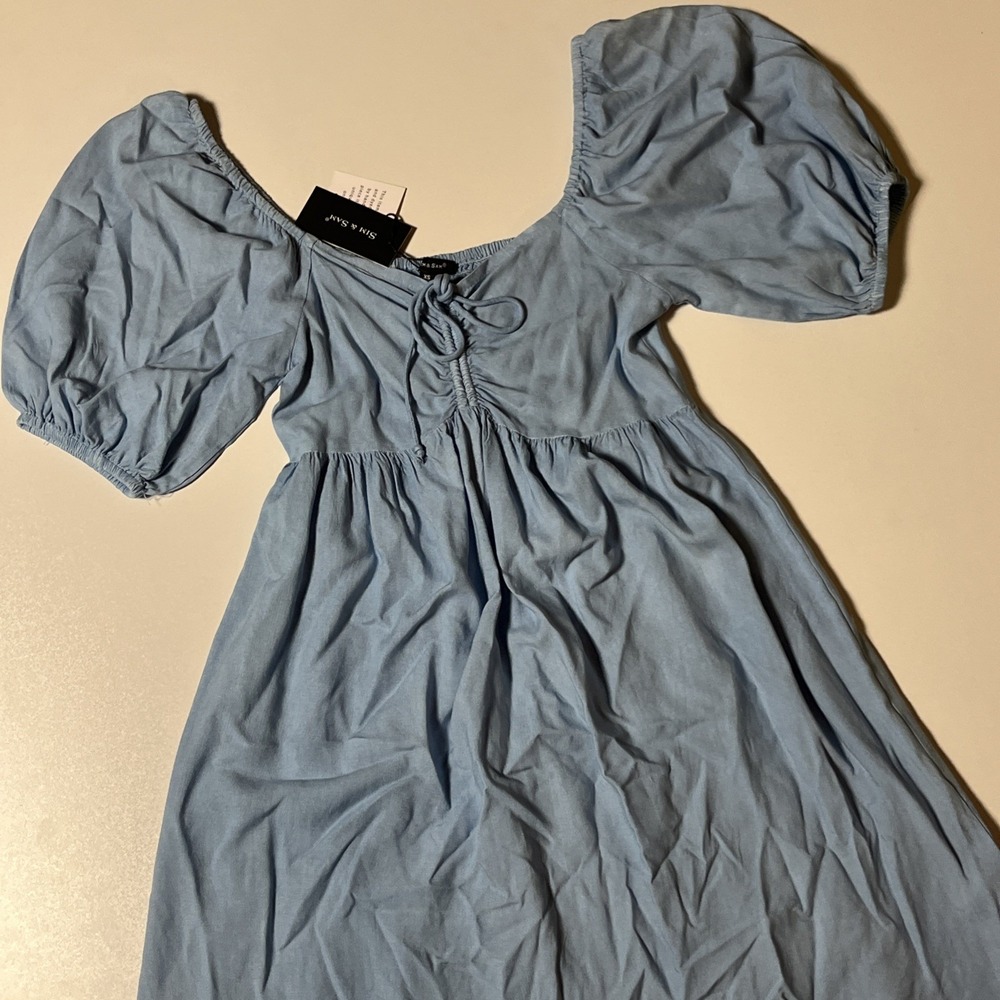 Sim & Sam Milkmaid Rayon Dress Size XS Chambray Lightweight Cottagecore Mini